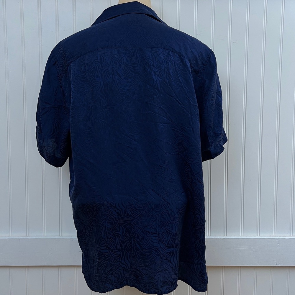 Vtg Anna Frank Button Up Blouse Minimalist Gothic 100% Silk Navy Zebra Women's S - Picture 3 of 9